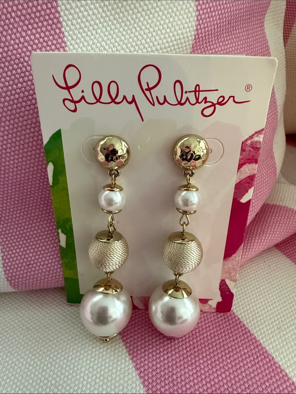 Lilly Pulitzer Gold and White Pearl Drop Earrings